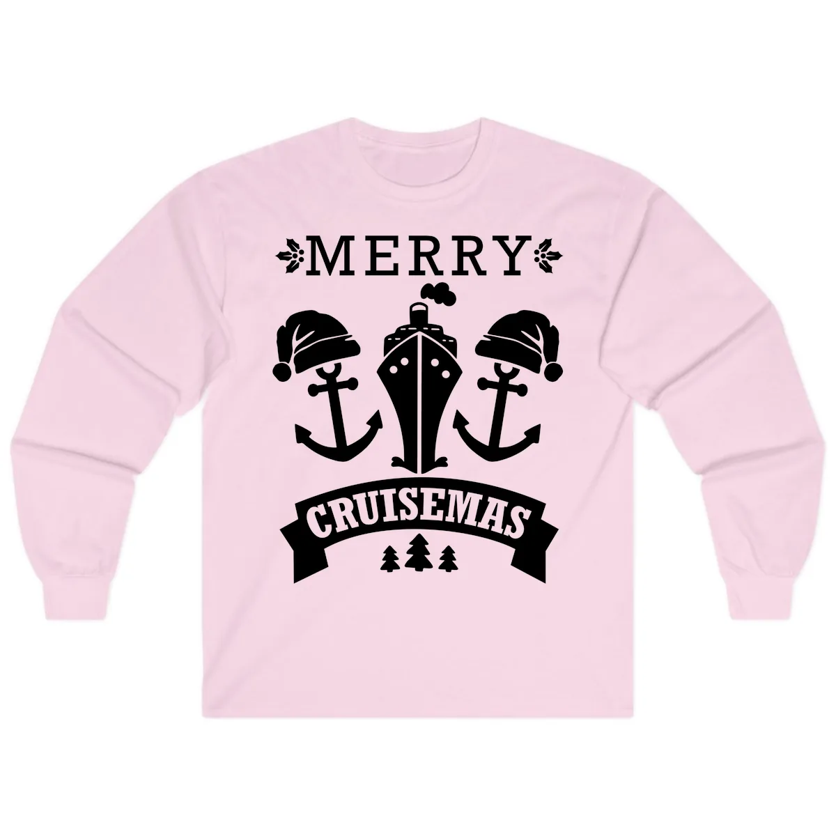 Merry Cruisemas Nautical Holiday Long Sleeve in Light Pink
