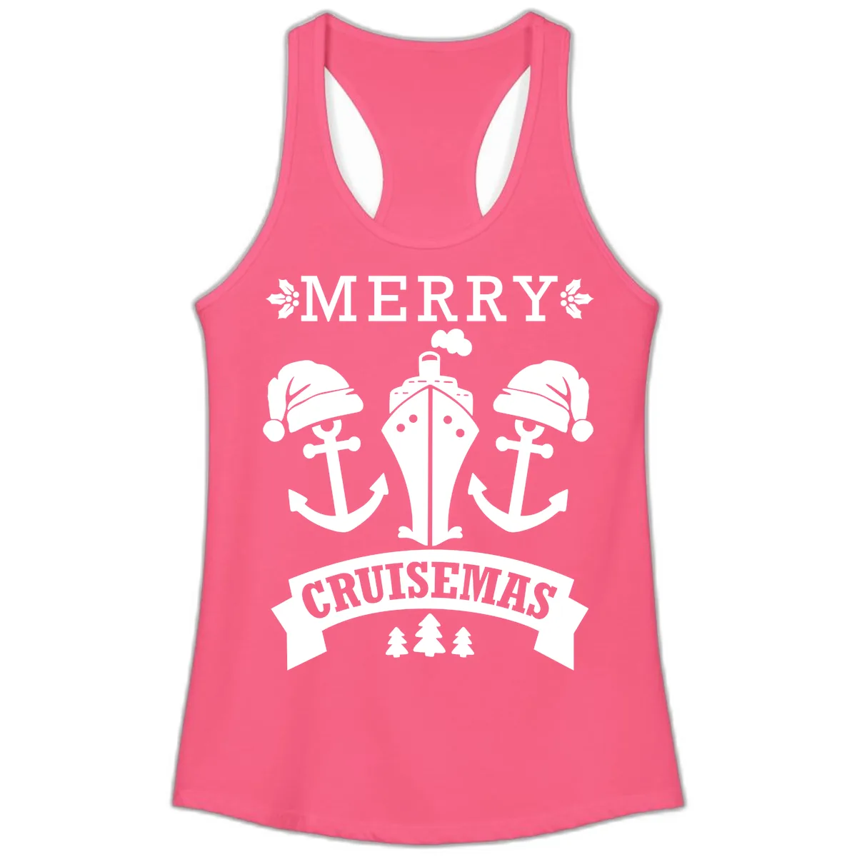 Merry Cruisemas Nautical Holiday Ladies Tank in Solid Hot Pink