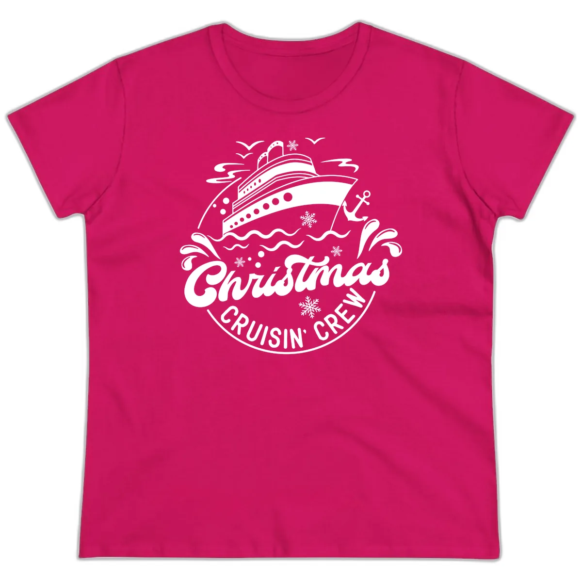 Christmas Cruisin' Crew Ladies Tee in Heliconia