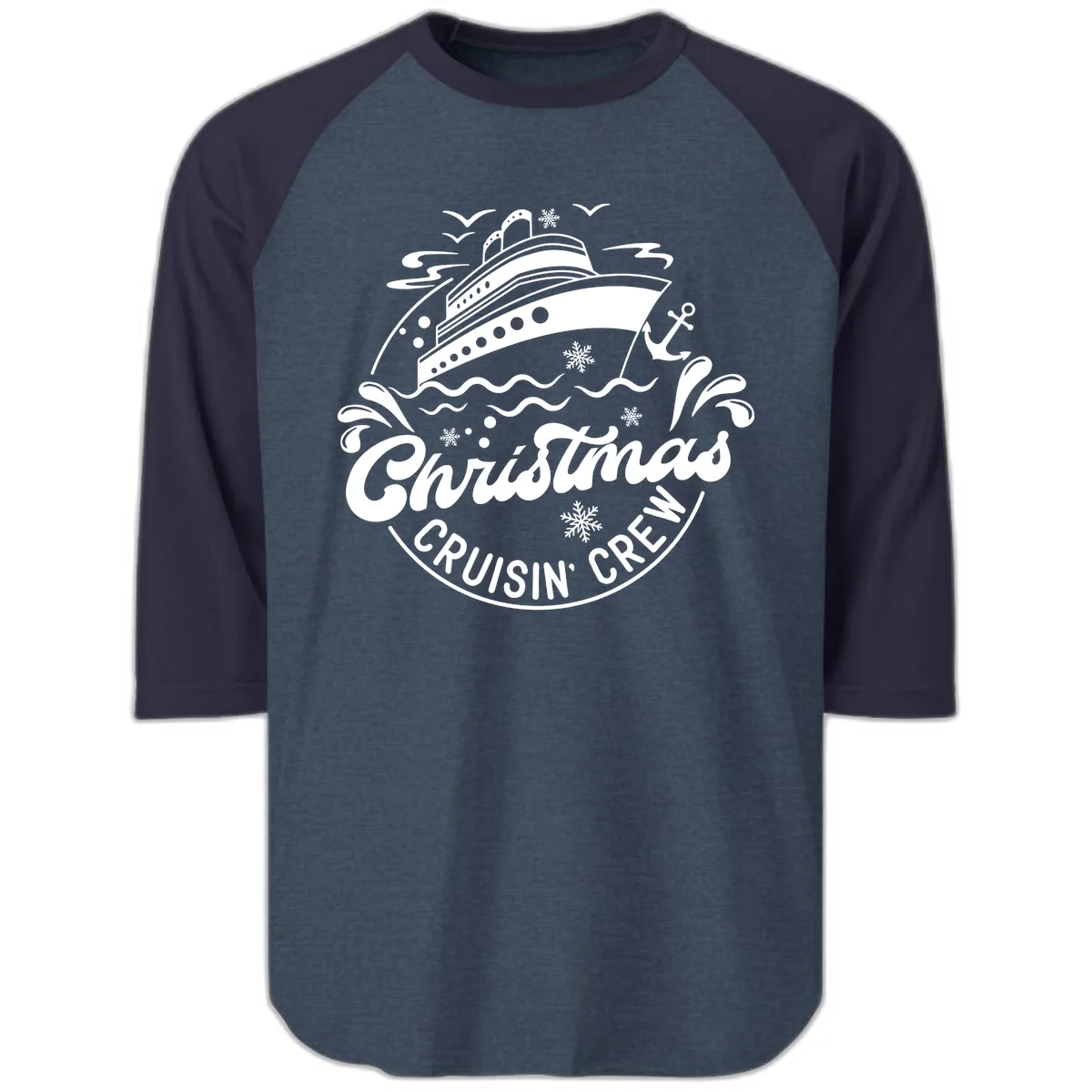 Christmas Cruisin' Crew Raglan 3/4 in Heather Denim Navy