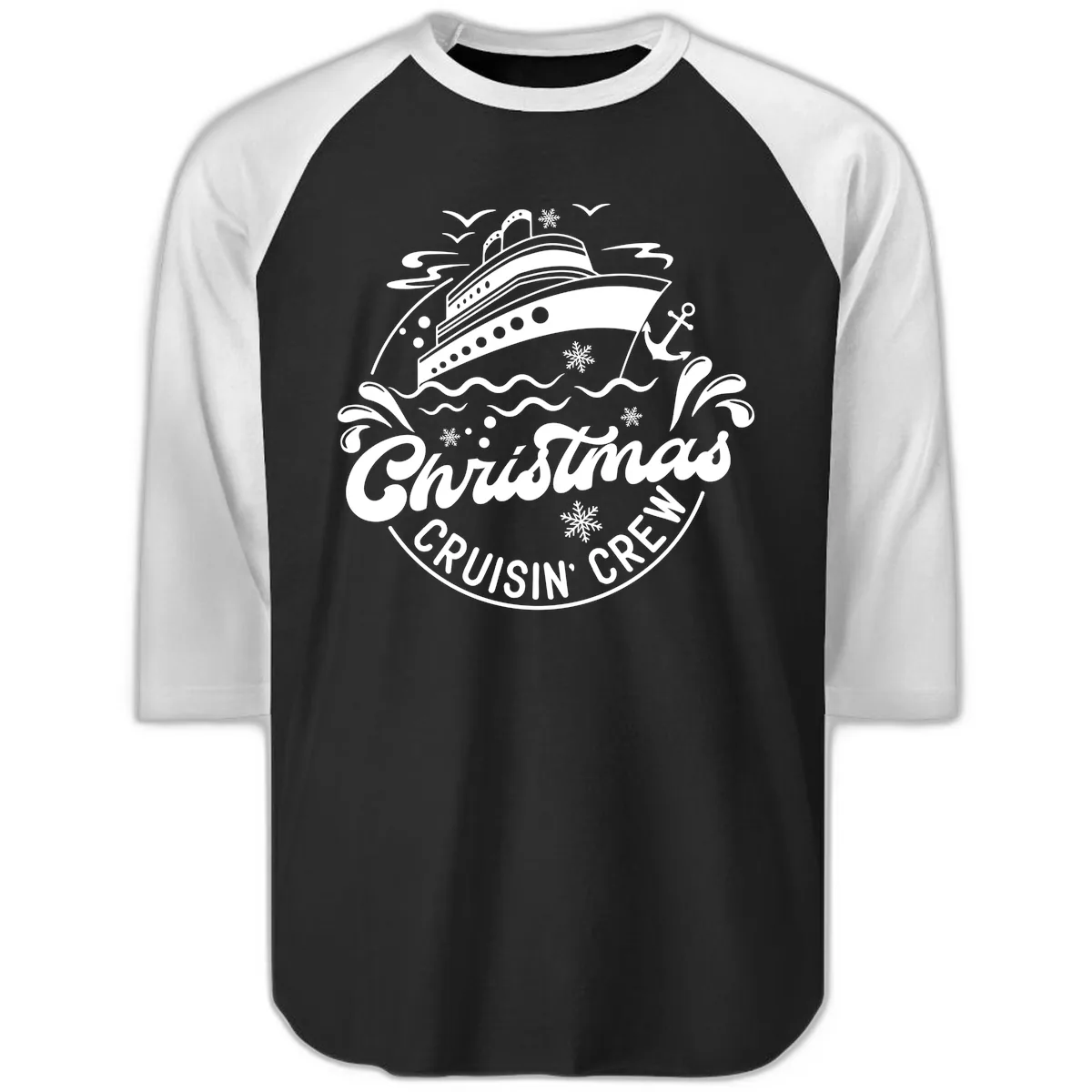 Christmas Cruisin' Crew Raglan 3/4 in Black White