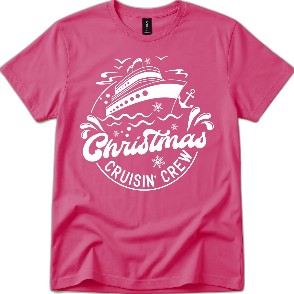 Christmas Cruisin' Crew T-Shirt in Heliconia