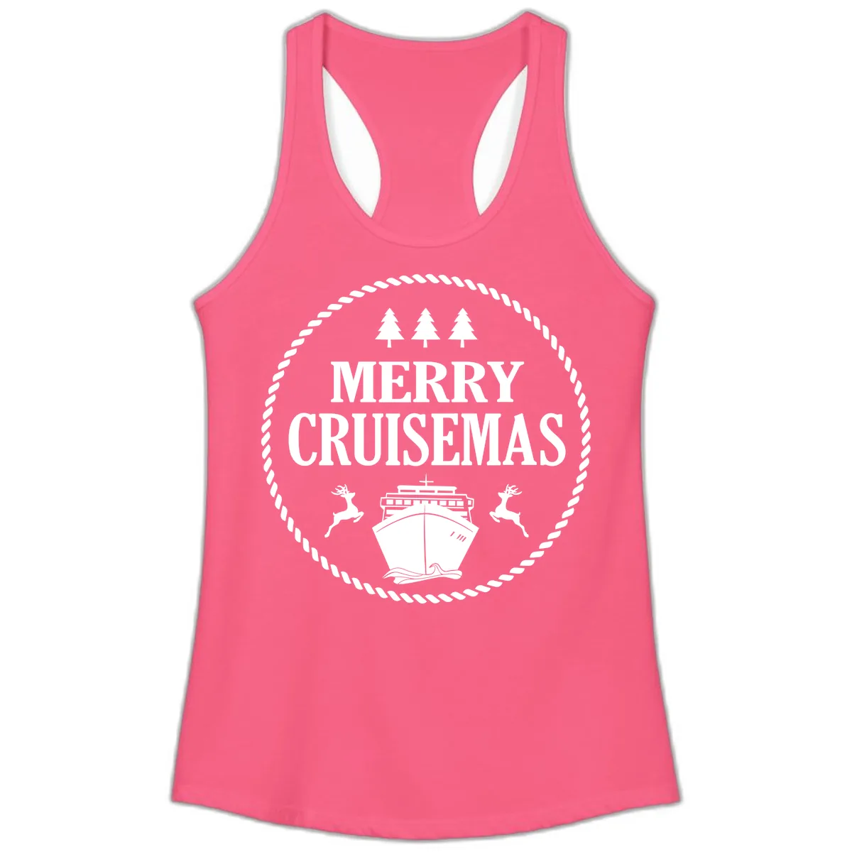 Merry Cruisemas Ladies Tank in Solid Hot Pink