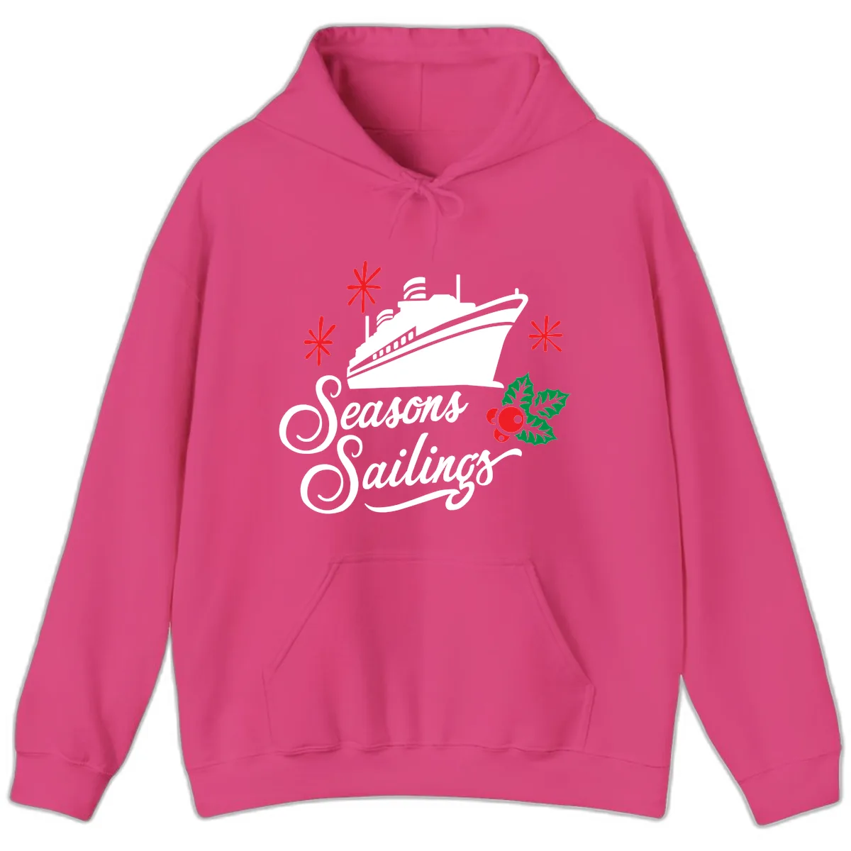 Seasons Sailings Cruise Holiday Hoodie in Heliconia