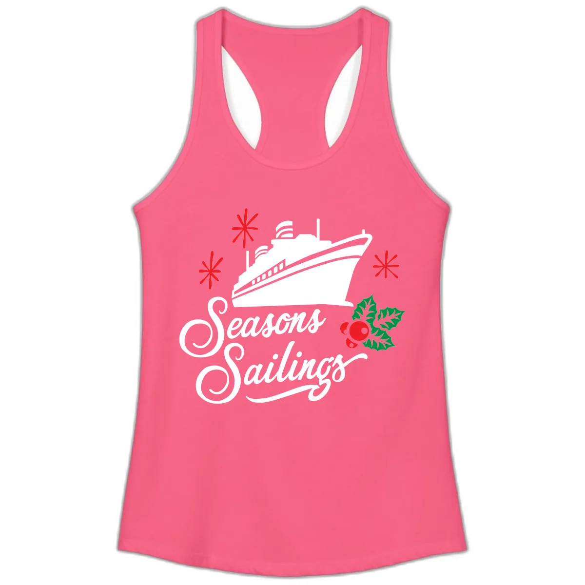 Seasons Sailings Cruise Holiday Ladies Tank in Solid Hot Pink