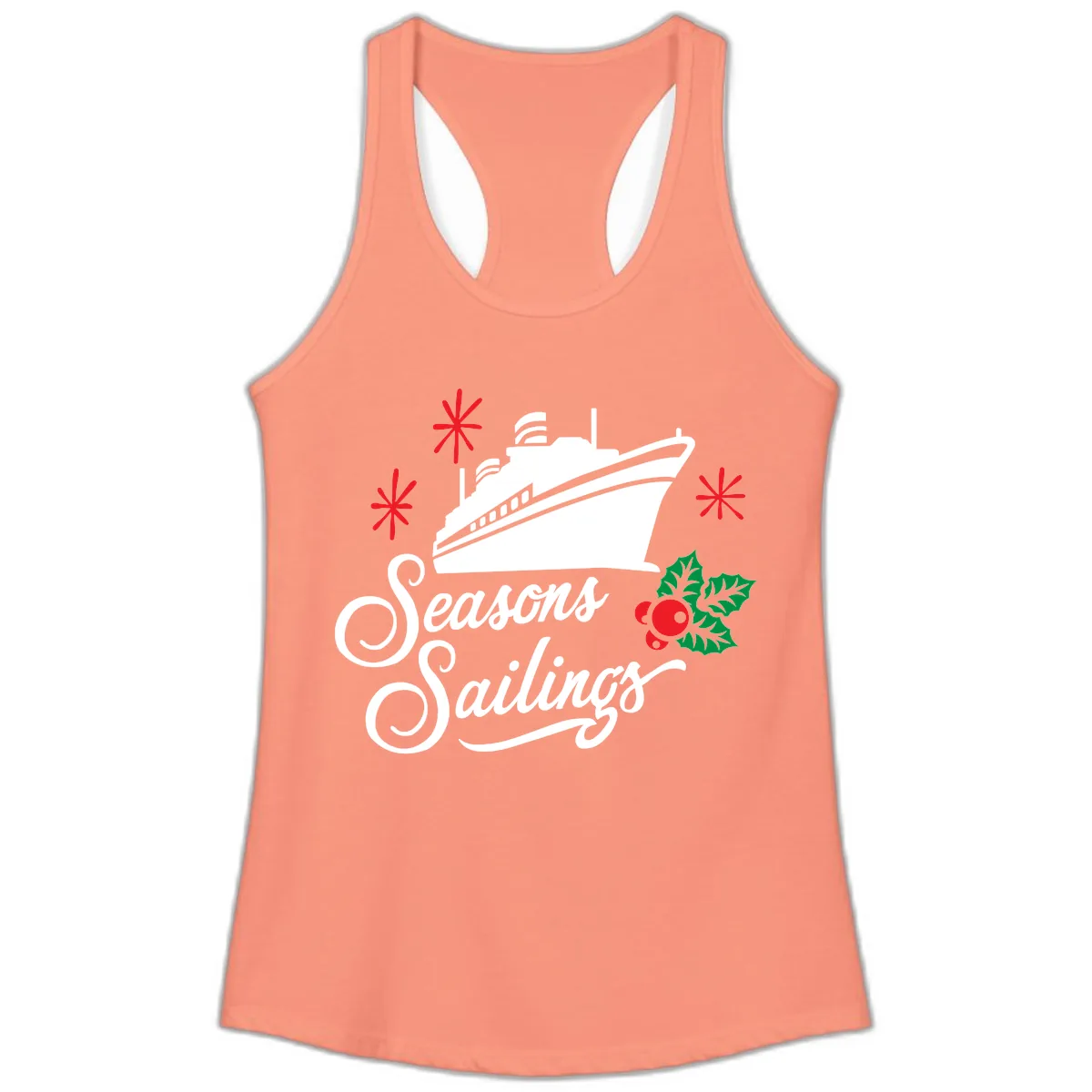 Seasons Sailings Cruise Holiday Ladies Tank in Solid Light Orange