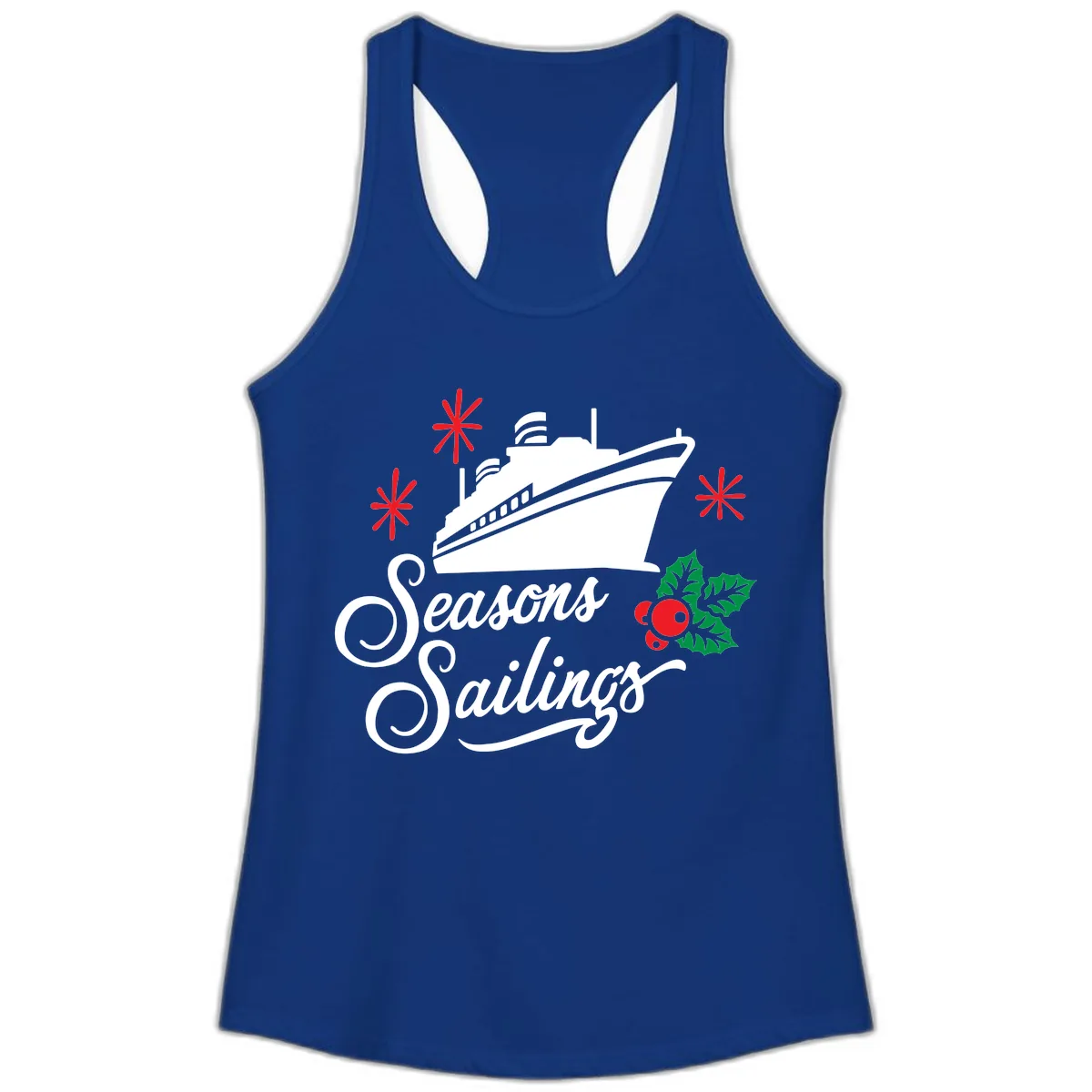 Seasons Sailings Cruise Holiday Ladies Tank in Solid Royal