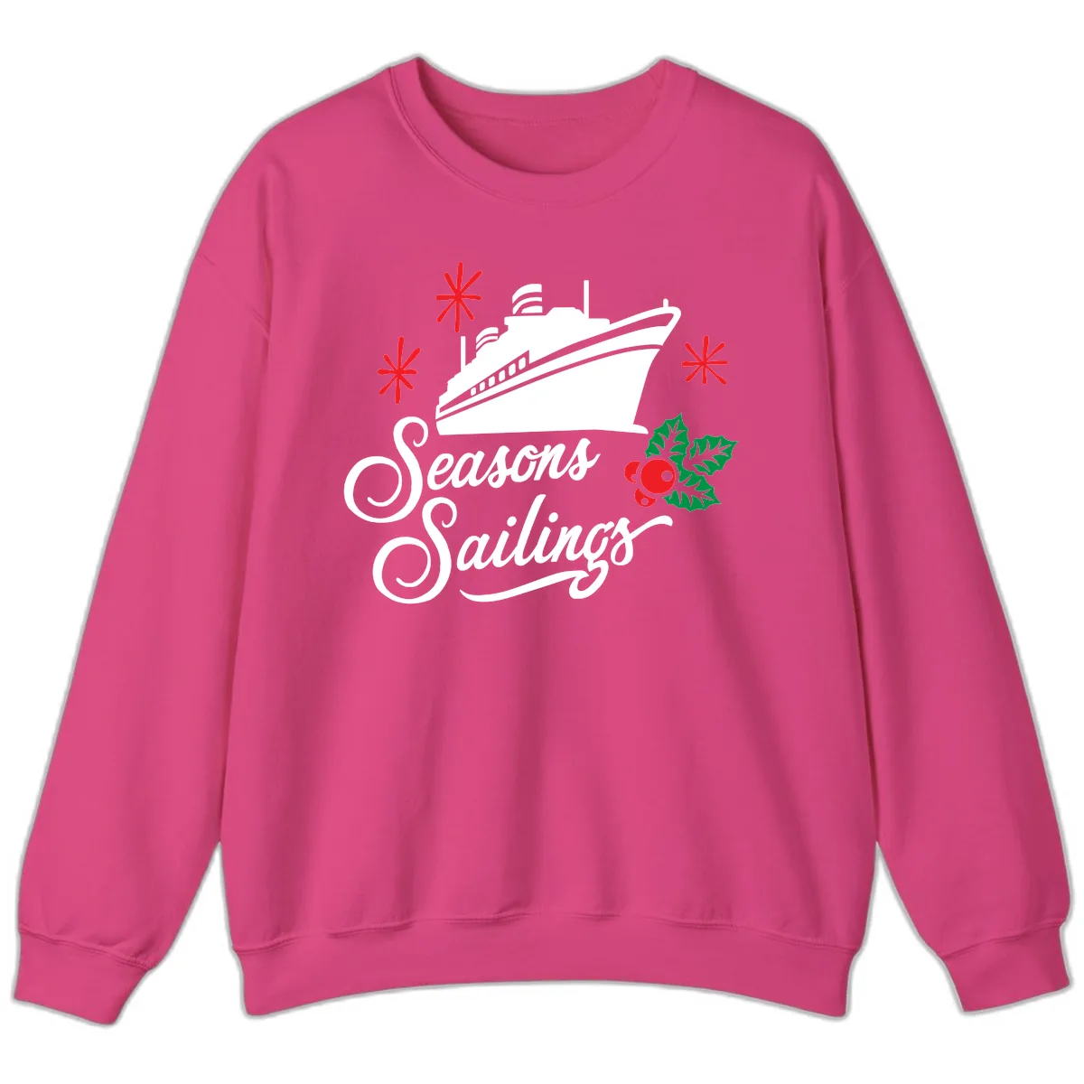 Seasons Sailings Cruise Holiday Sweatshirt in Heliconia