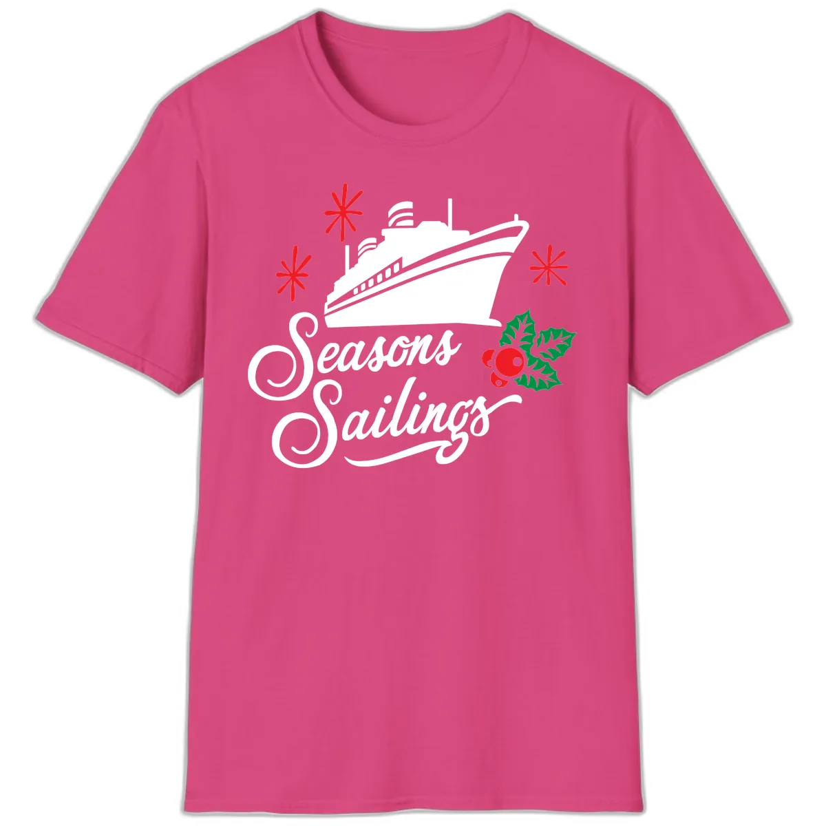 Seasons Sailings Cruise Holiday T-Shirt in Heliconia