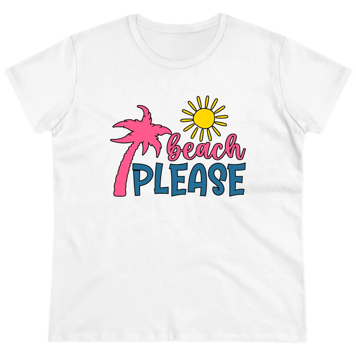 Beach Please Palm Tree Vacation Ladies Tee in White