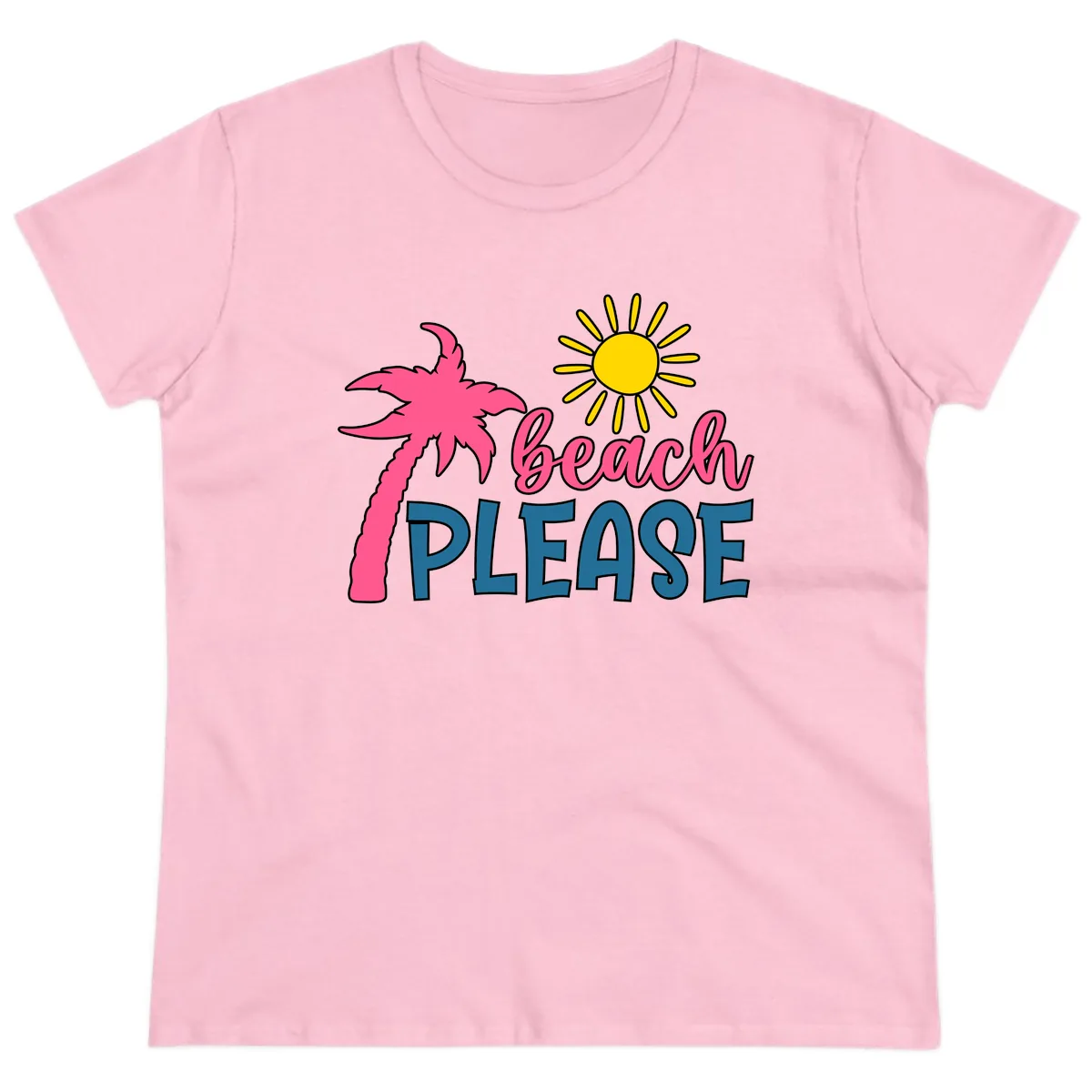 Beach Please Palm Tree Vacation Ladies Tee in Light Pink