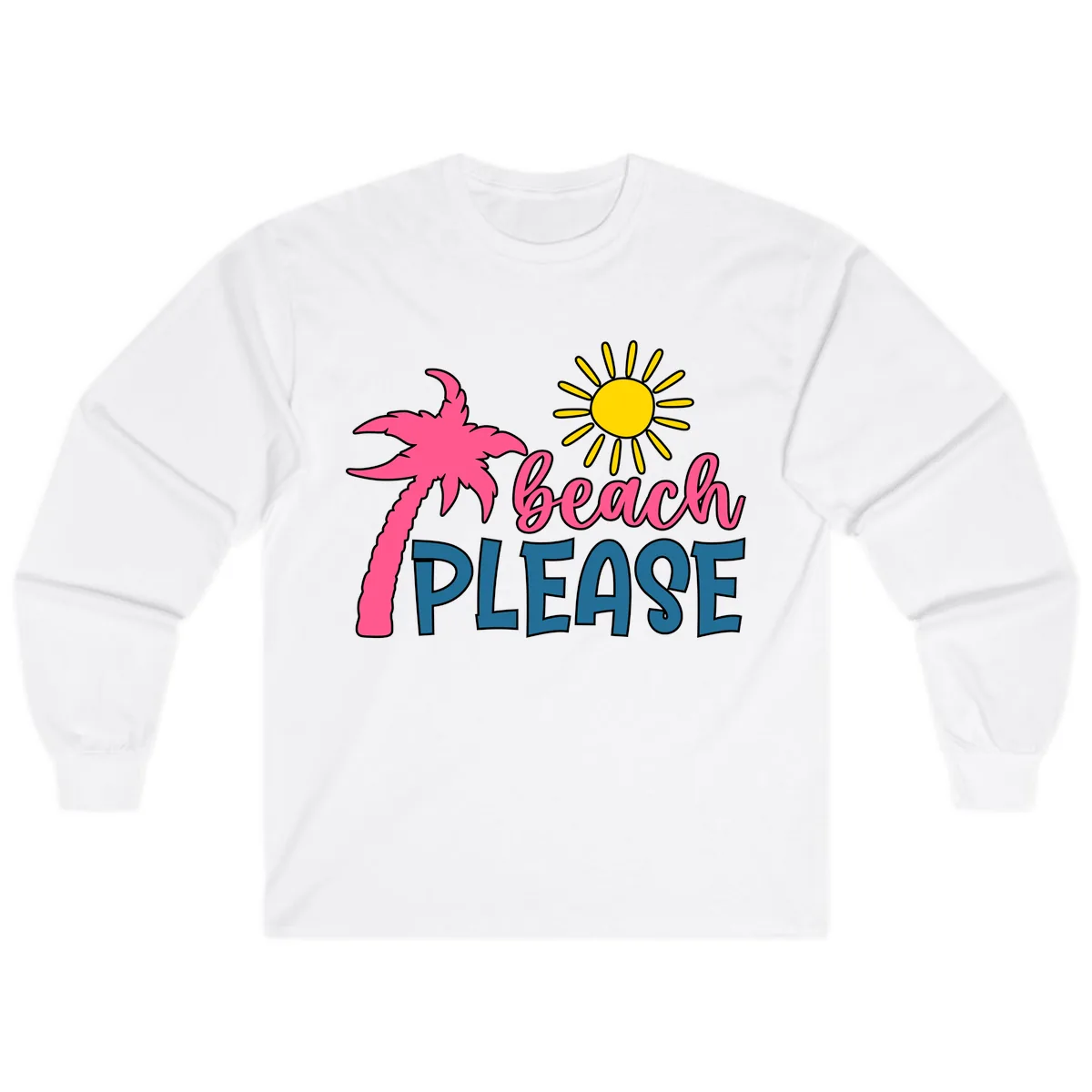 Beach Please Palm Tree Vacation Long Sleeve in White