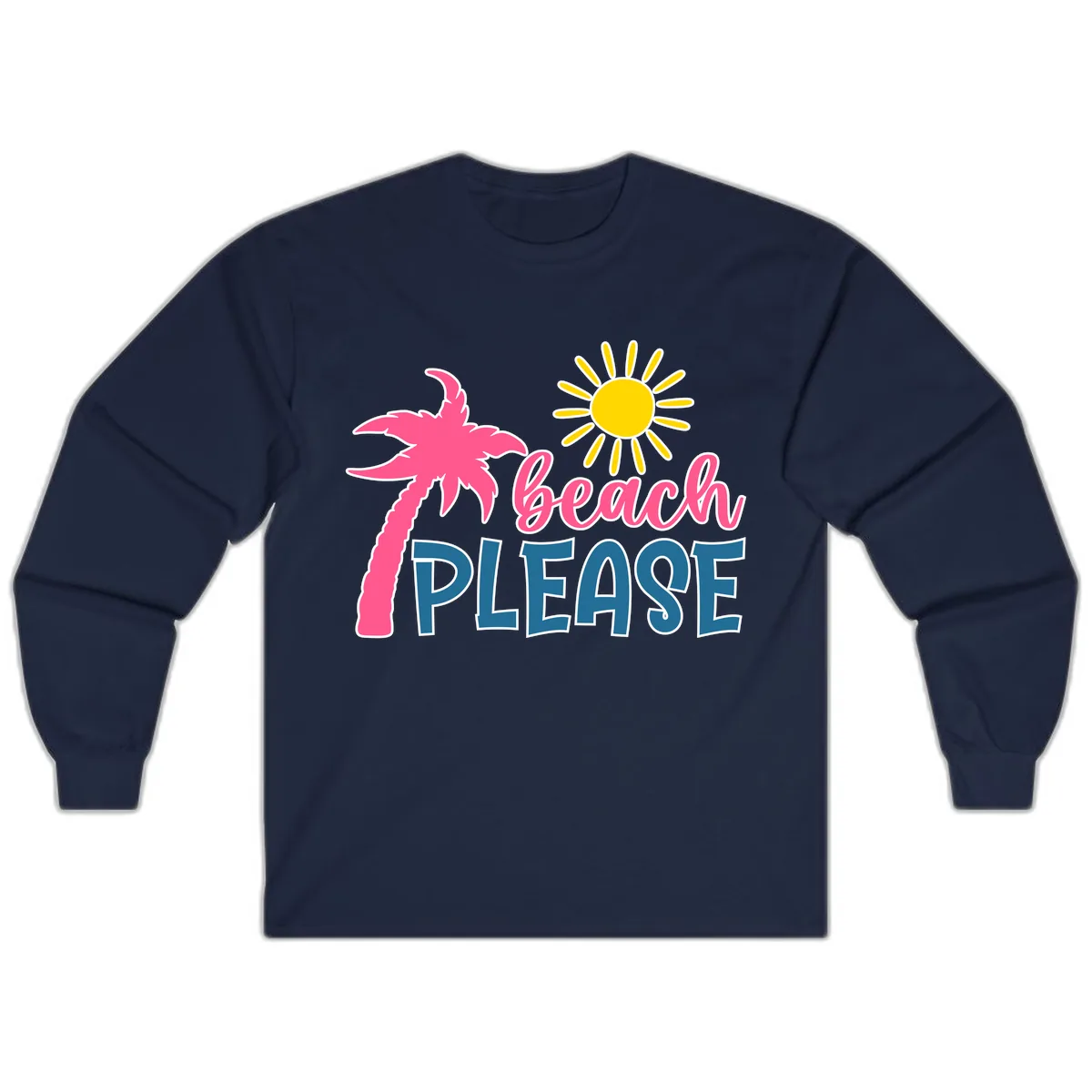 Beach Please Palm Tree Vacation Long Sleeve in Navy