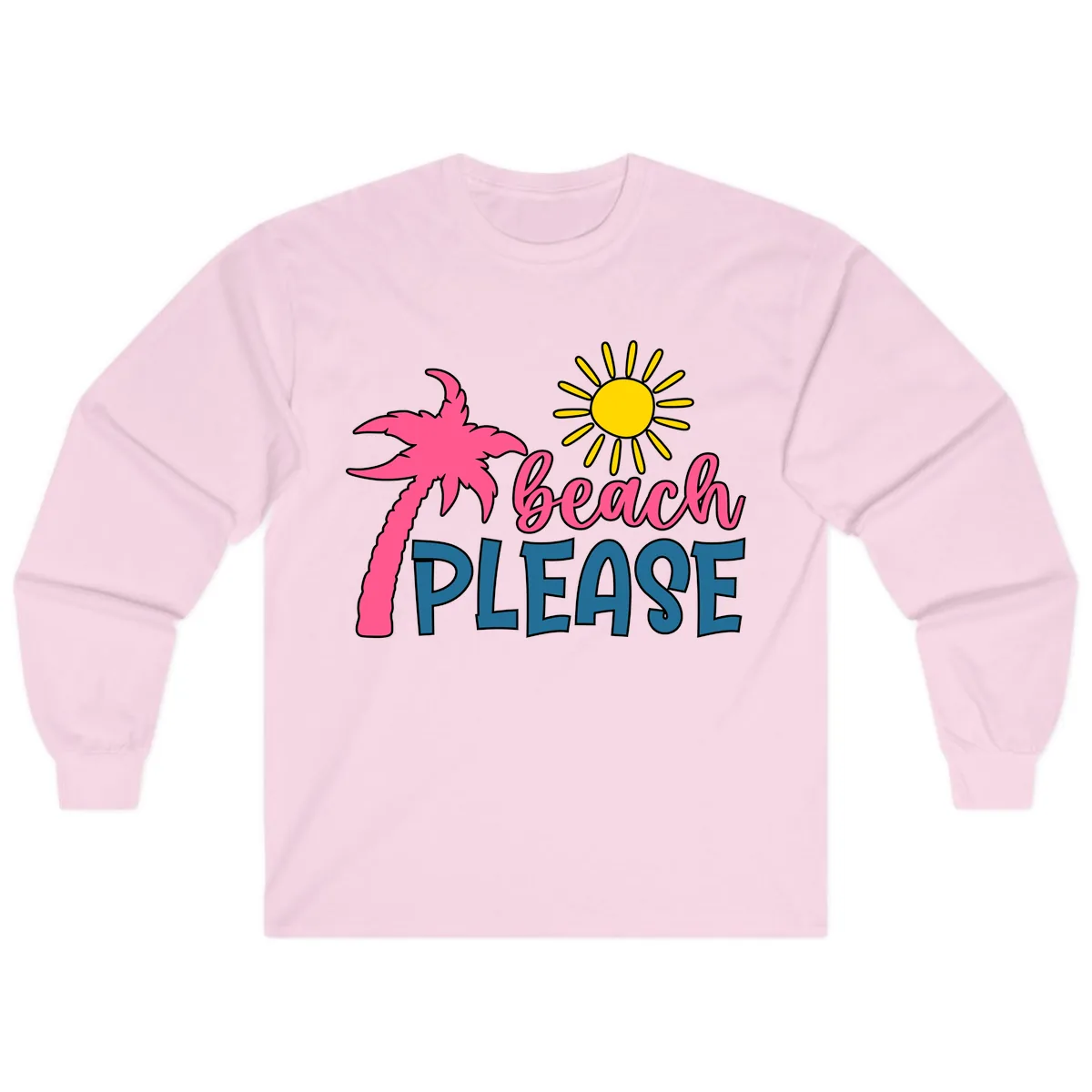 Beach Please Palm Tree Vacation Long Sleeve in Light Pink