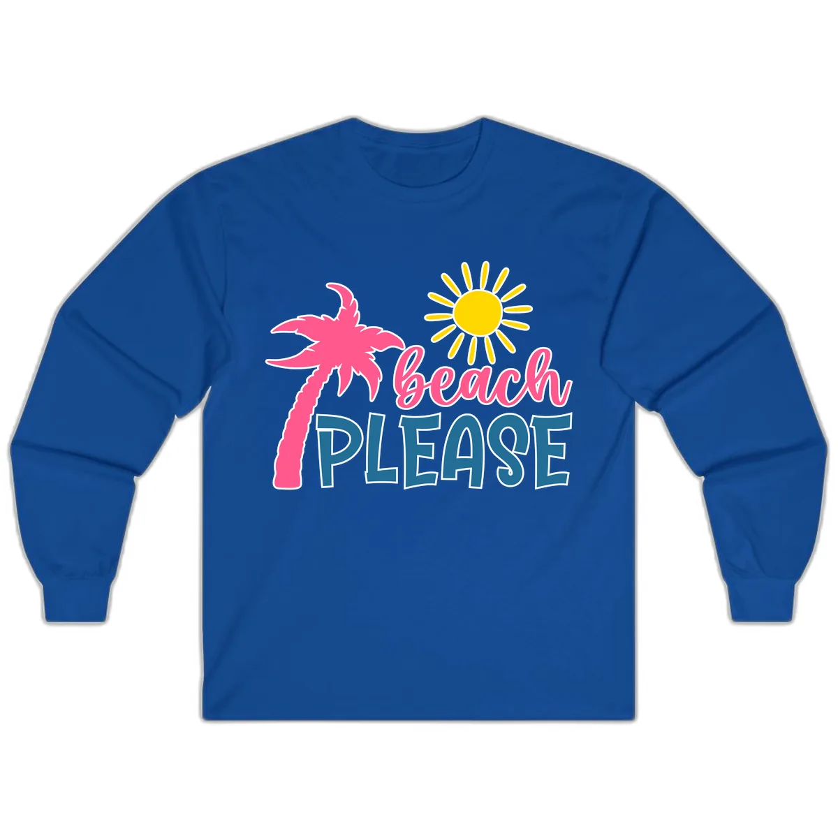 Beach Please Palm Tree Vacation Long Sleeve in Royal