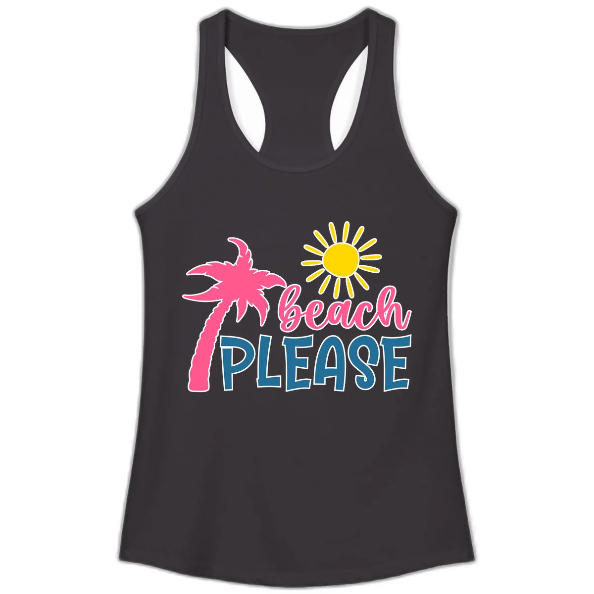 Beach Please Palm Tree Vacation Ladies Tank in Black