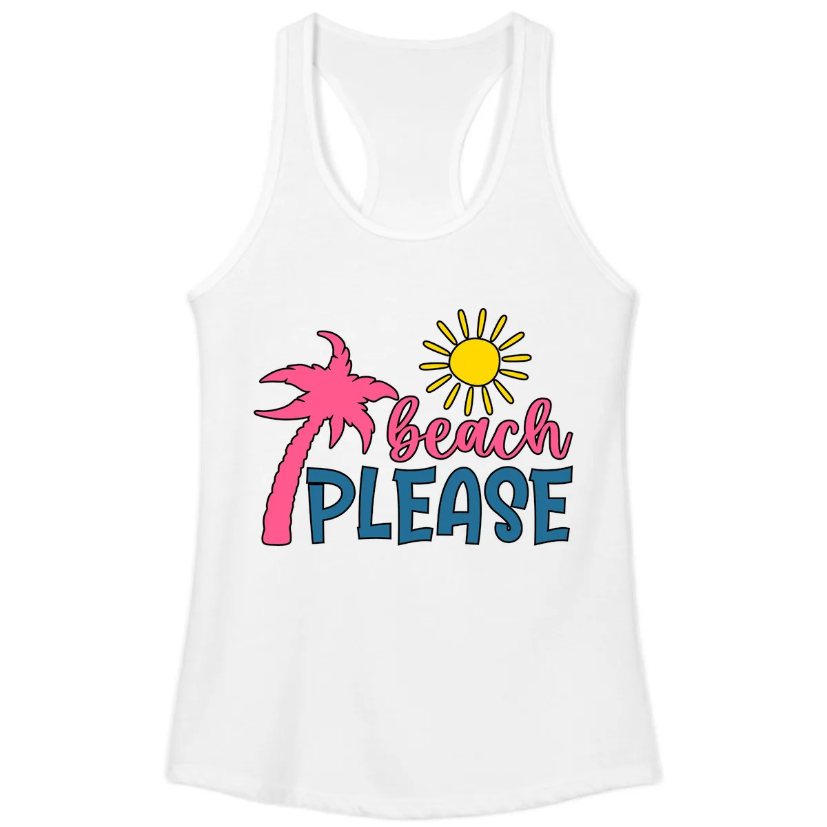 Beach Please Palm Tree Vacation Ladies Tank in White