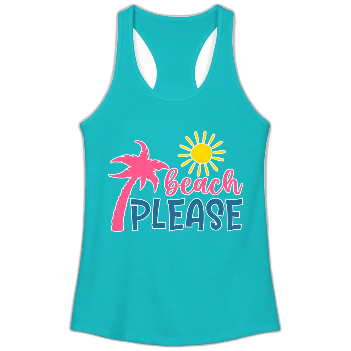 Beach Please Palm Tree Vacation Ladies Tank in Tahiti Blue