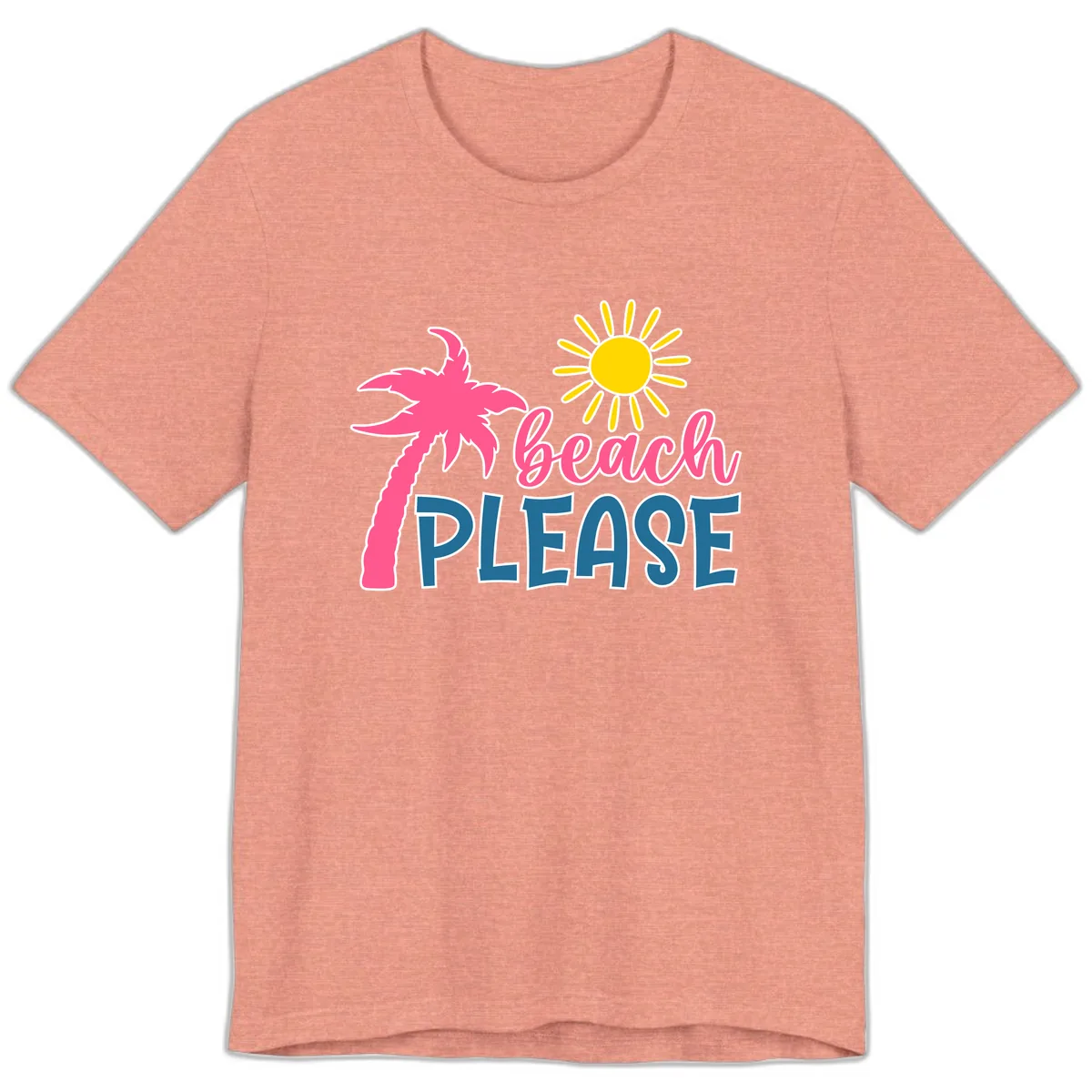 Beach Please Palm Tree Vacation Premium T-Shirt in Heather Sunset
