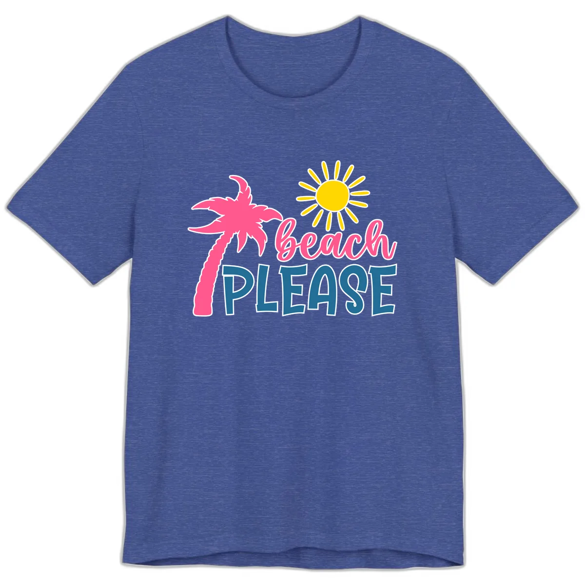 Beach Please Palm Tree Vacation Premium T-Shirt in Heather True Royal