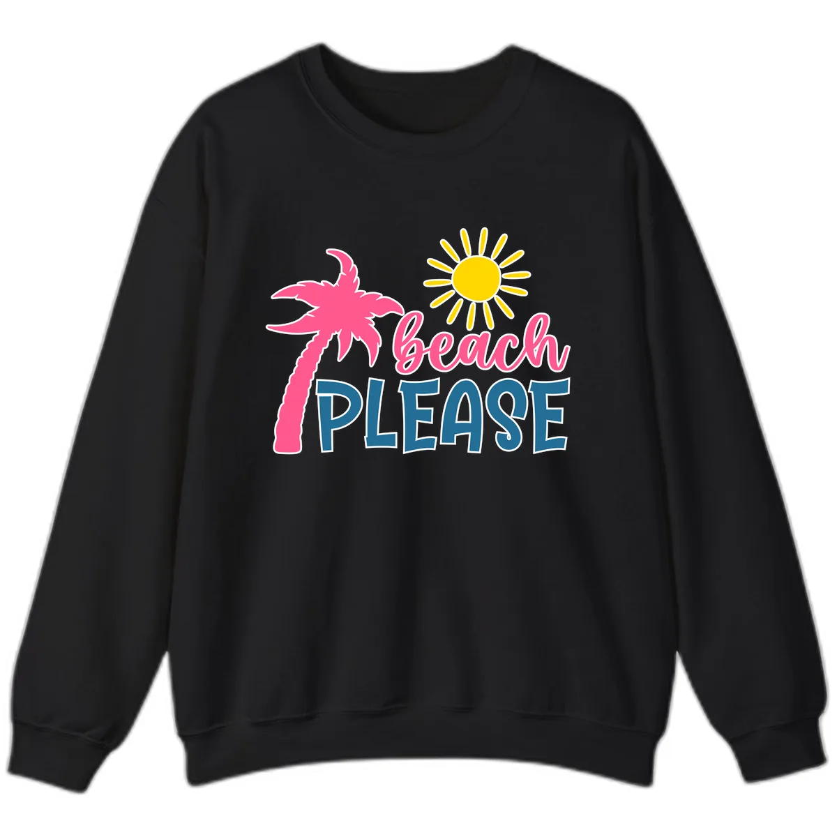 Beach Please Palm Tree Vacation Sweatshirt in Black