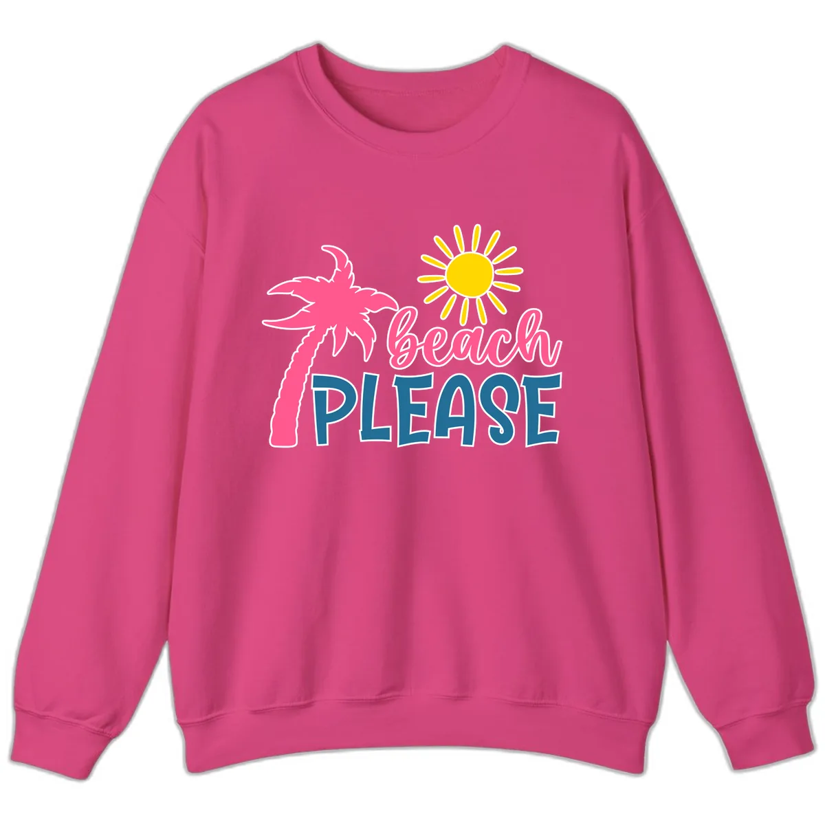 Beach Please Palm Tree Vacation Sweatshirt in Heliconia