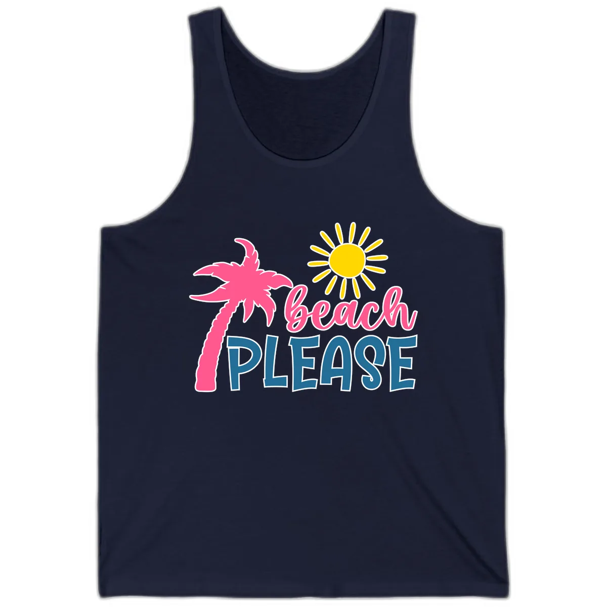 Beach Please Palm Tree Vacation Tank in Navy