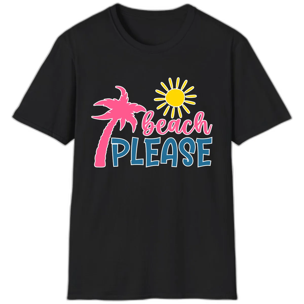 Beach Please Palm Tree Vacation T-Shirt in Black