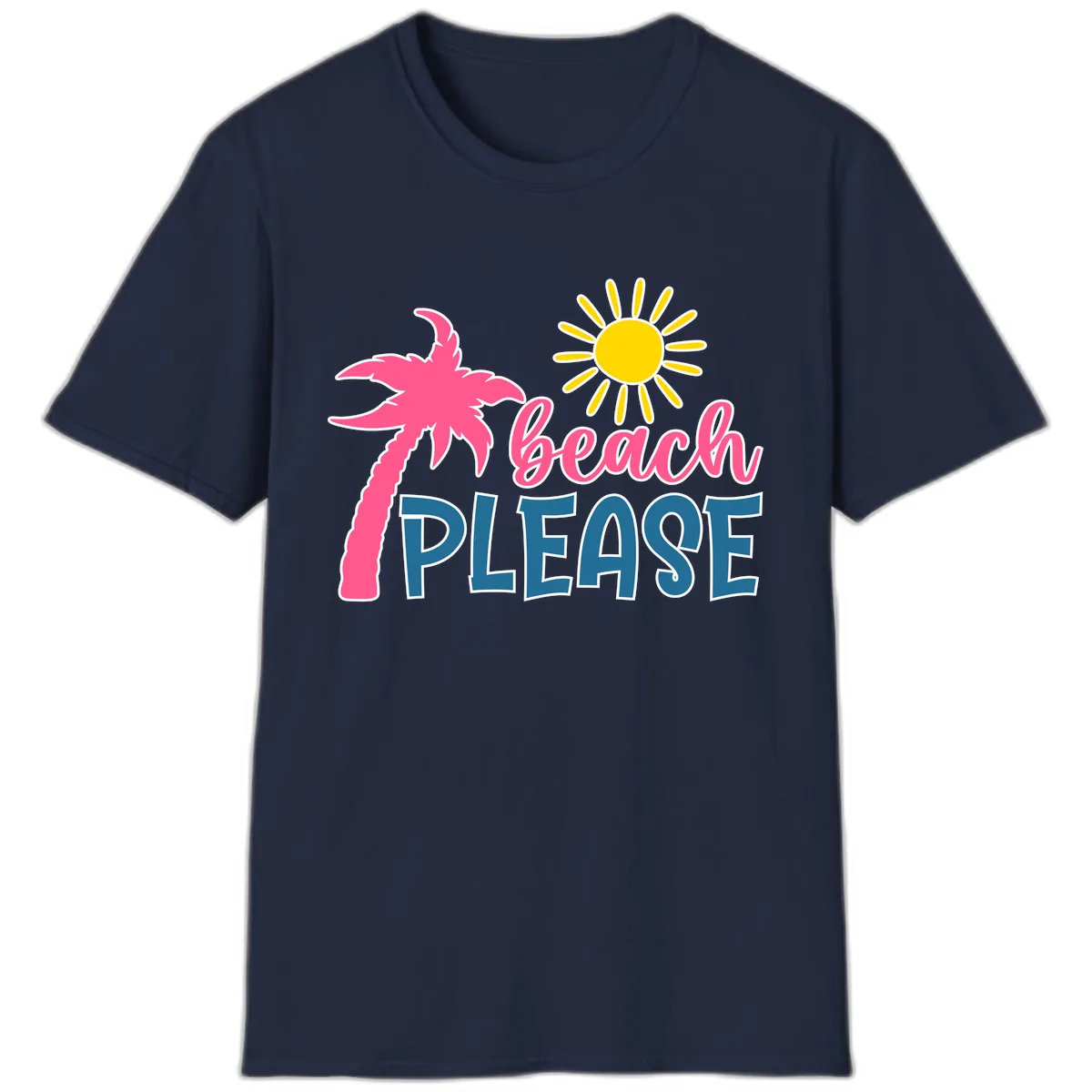 Beach Please Palm Tree Vacation T-Shirt in Navy