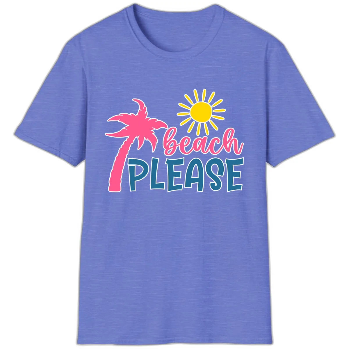 Beach Please Palm Tree Vacation T-Shirt in Heather Royal