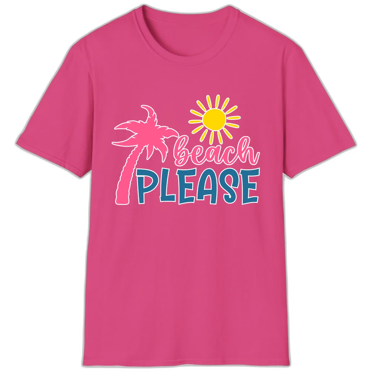 Beach Please Palm Tree Vacation T-Shirt in Heliconia