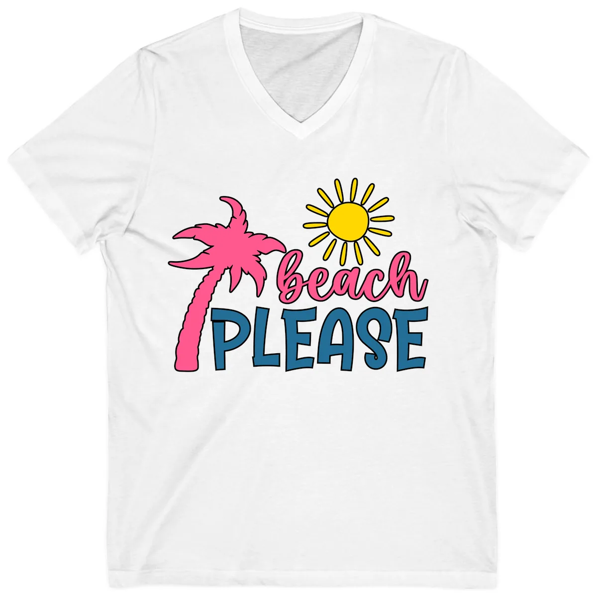 Beach Please Palm Tree Vacation V-Neck in White
