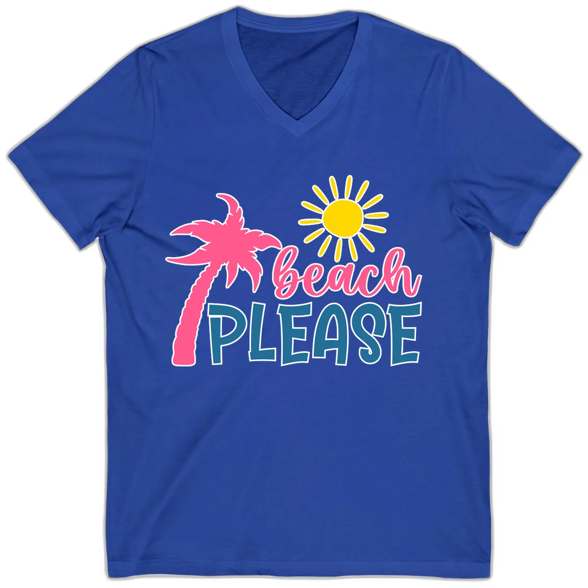 Beach Please Palm Tree Vacation V-Neck in True Royal