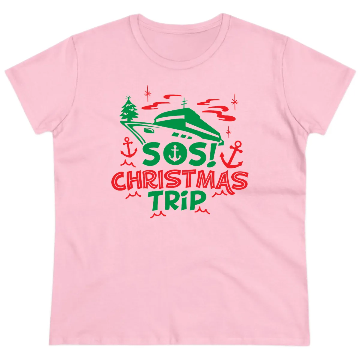 SOS Christmas Trip Ladies Tee in Light Pink