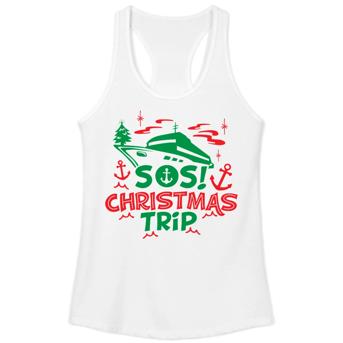SOS Christmas Trip Ladies Tank in White