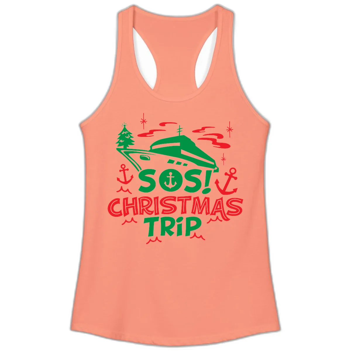 SOS Christmas Trip Ladies Tank in Solid Light Orange