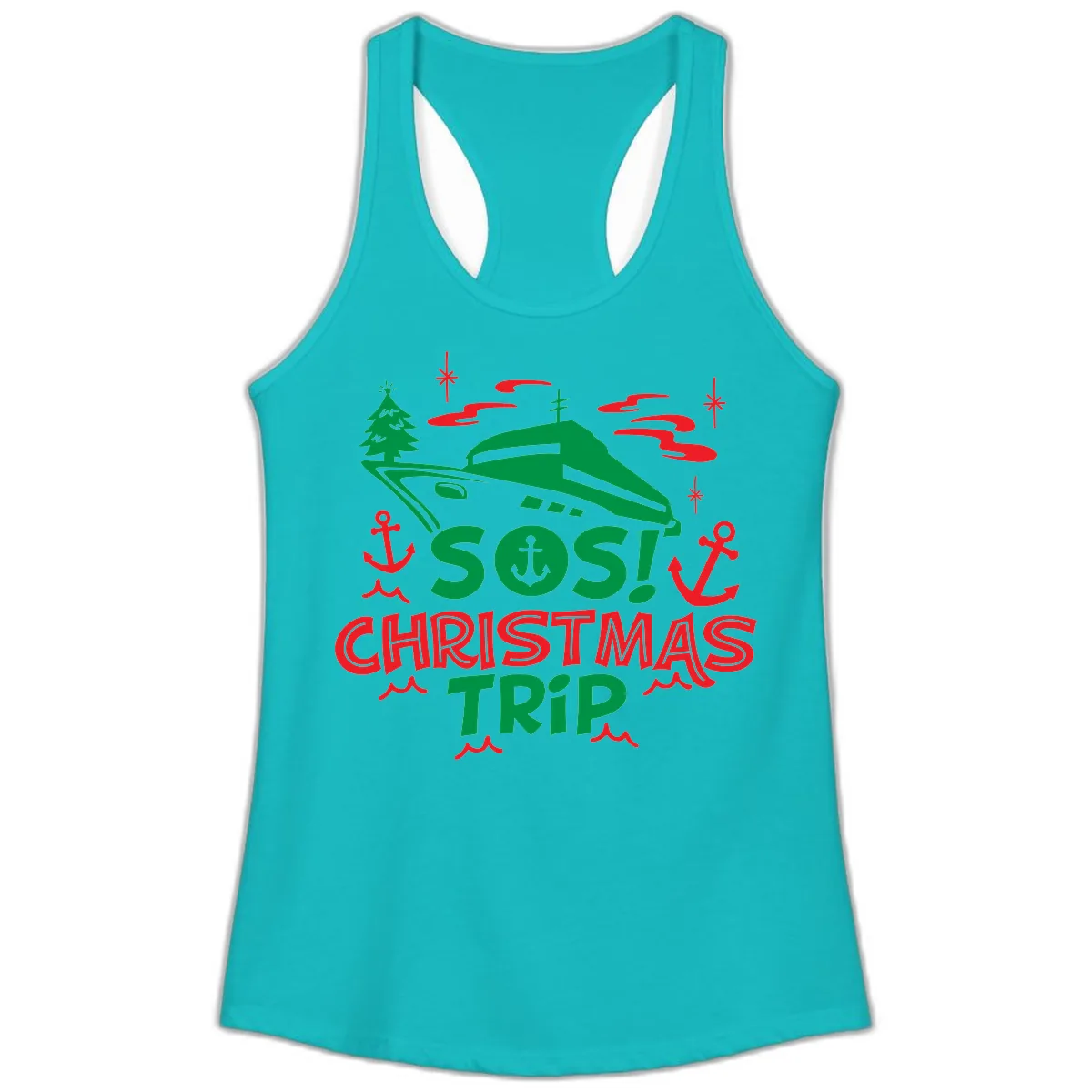 SOS Christmas Trip Ladies Tank in Tahiti Blue