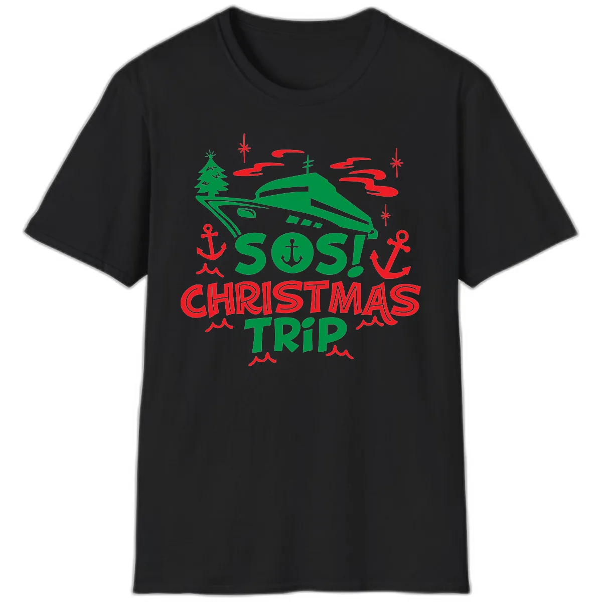 SOS Christmas Trip T-Shirt in Black