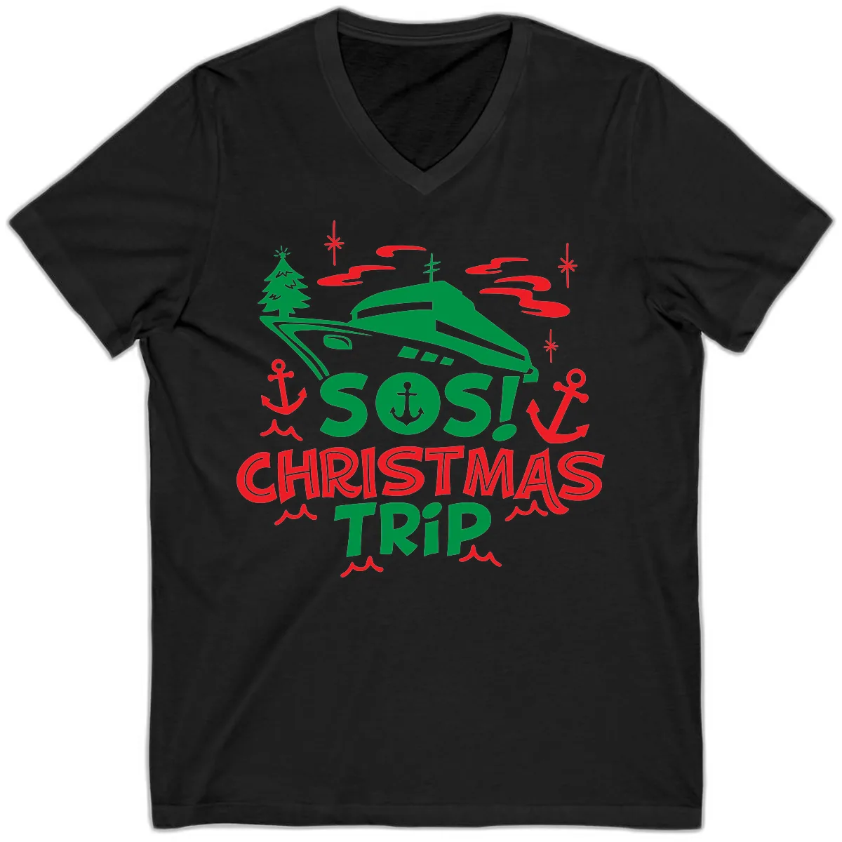 SOS Christmas Trip V-Neck in Black