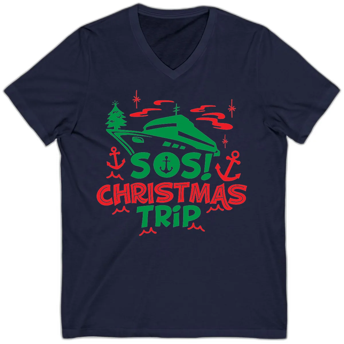 SOS Christmas Trip V-Neck in Navy