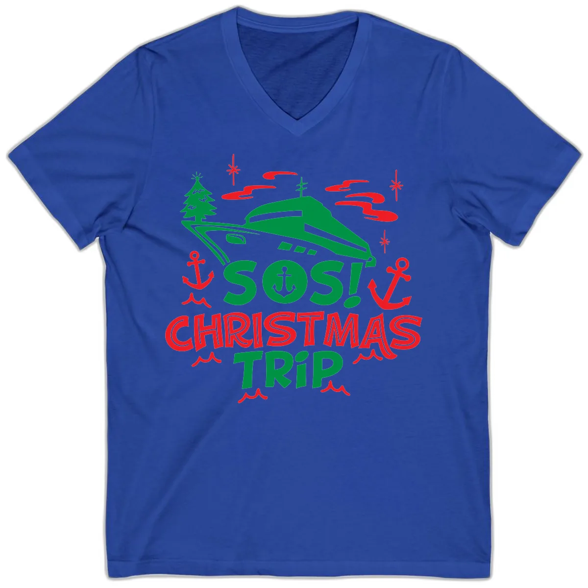 SOS Christmas Trip V-Neck in True Royal