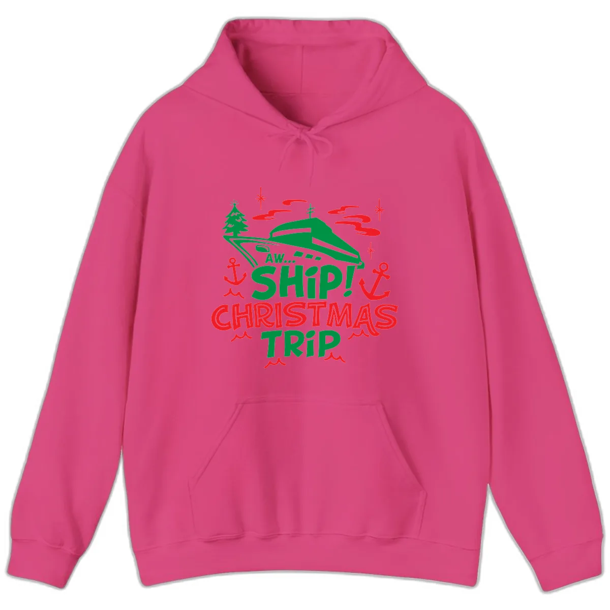 Aww Ship Christmas Trip Hoodie in Heliconia