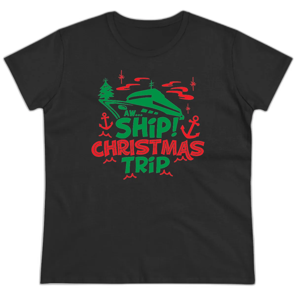 Aww Ship Christmas Trip Ladies Tee in Black