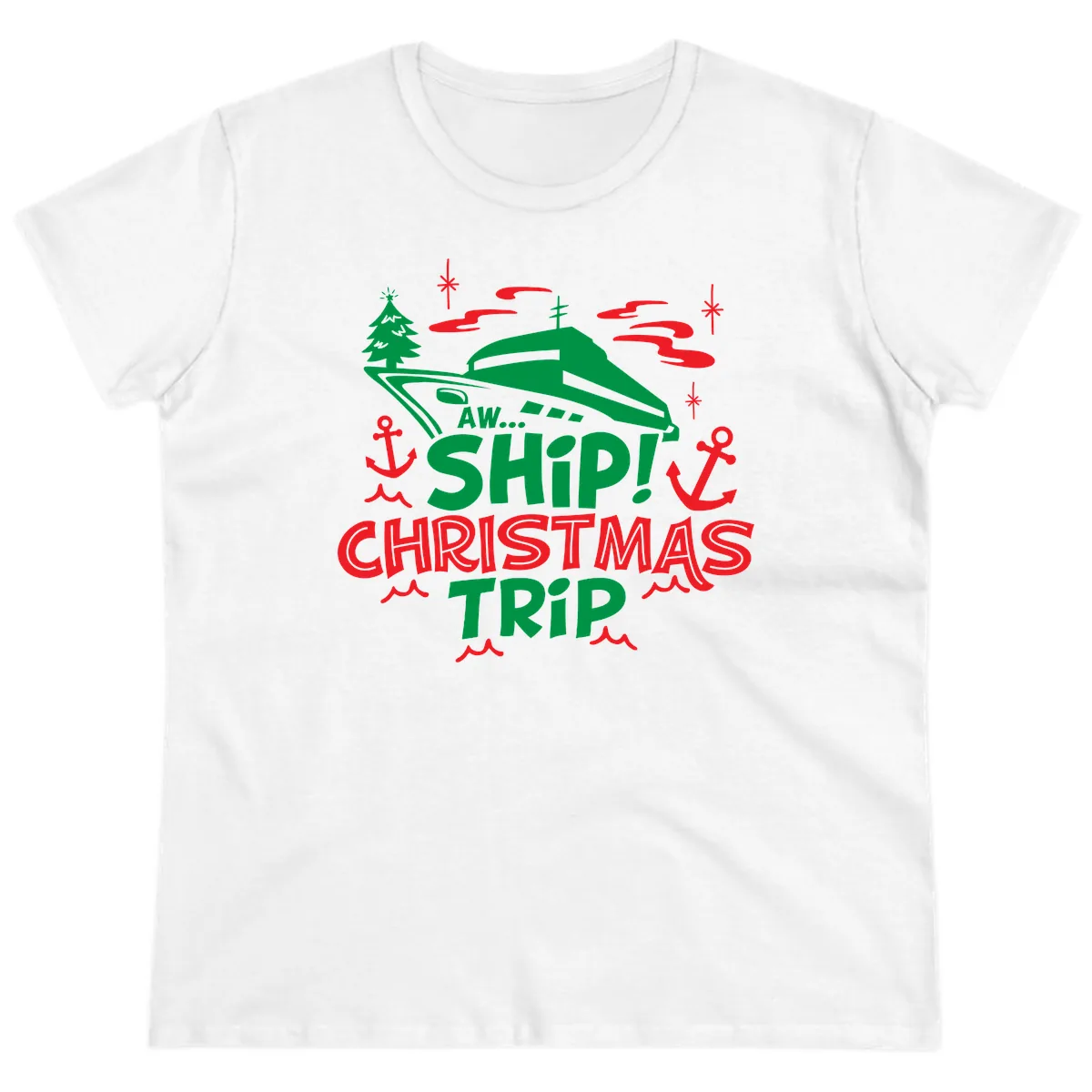 Aww Ship Christmas Trip Ladies Tee in White