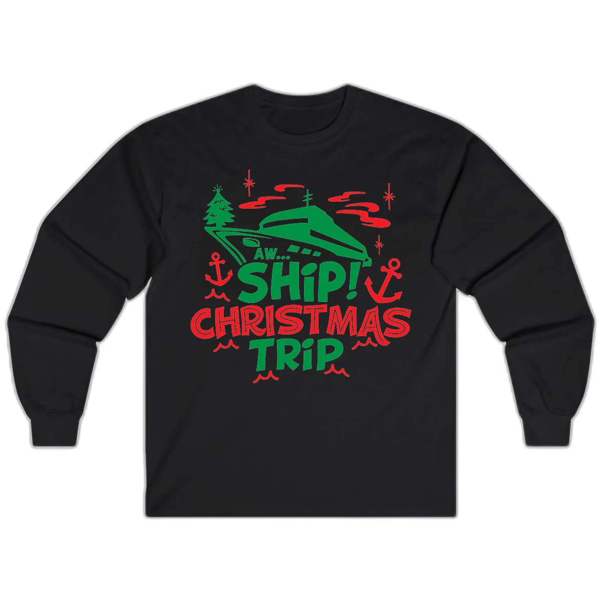 Aww Ship Christmas Trip Long Sleeve in Black