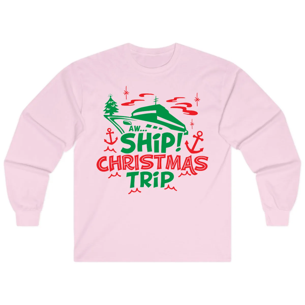 Aww Ship Christmas Trip Long Sleeve in Light Pink
