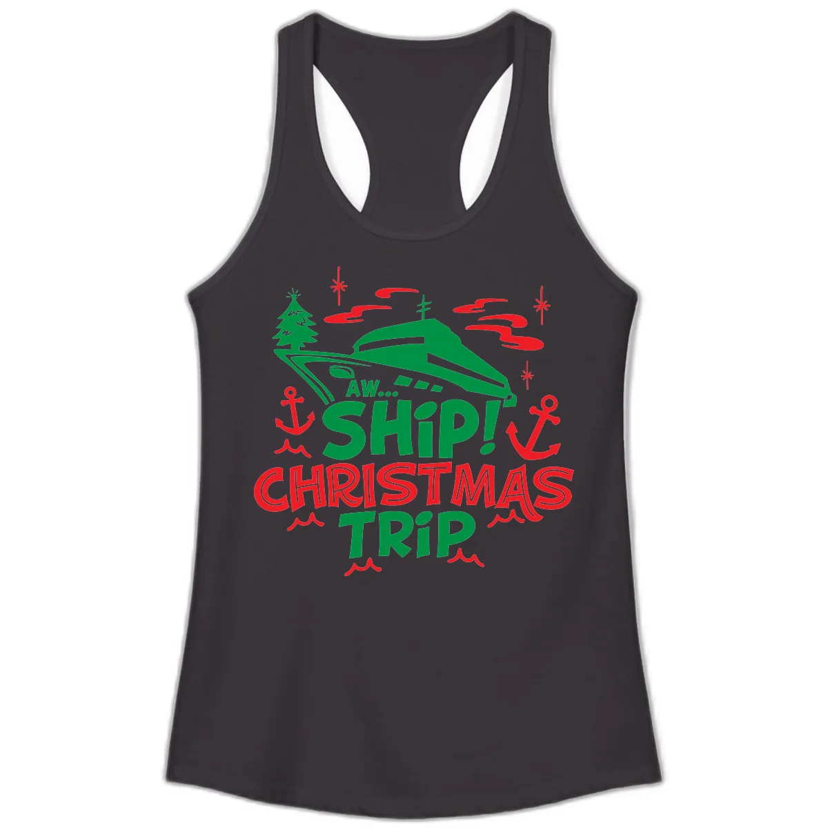 Aww Ship Christmas Trip Ladies Tank in Black
