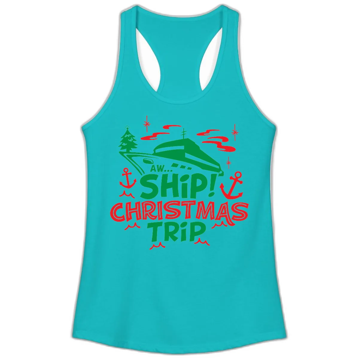 Aww Ship Christmas Trip Ladies Tank in Tahiti Blue