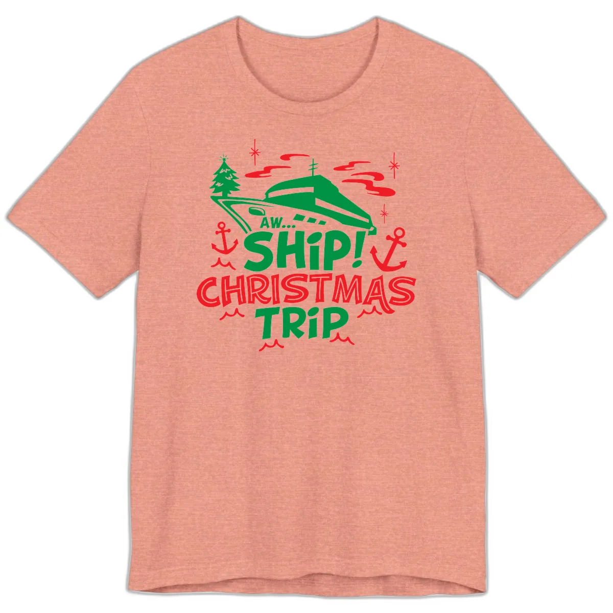 Aww Ship Christmas Trip Premium T-Shirt in Heather Sunset