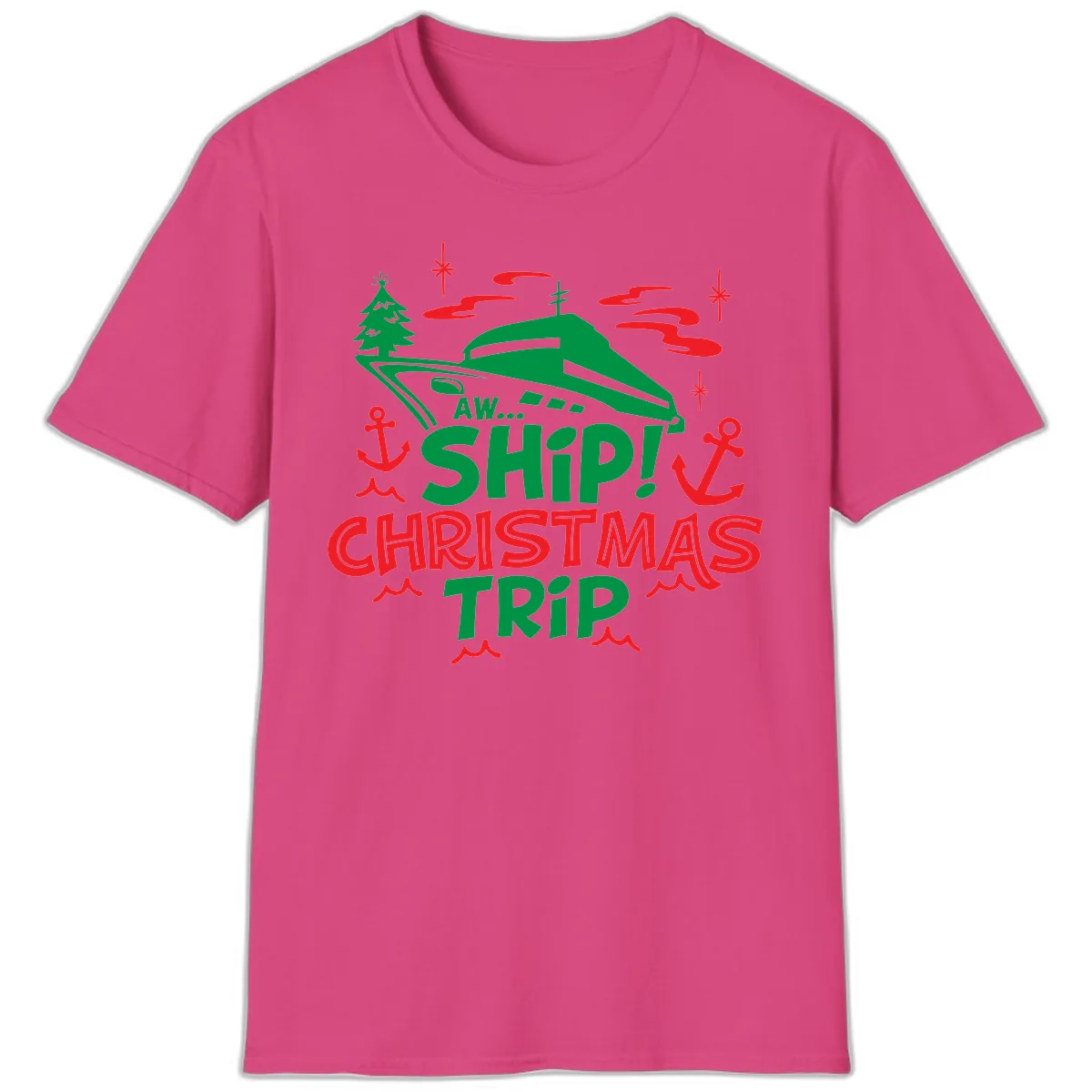 Aww Ship Christmas Trip T-Shirt in Heliconia